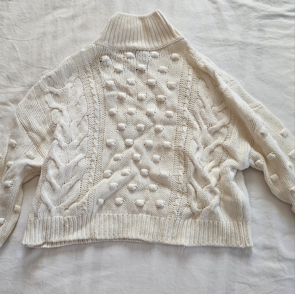 Zara Pom Pom White Cotton Girls Sweater